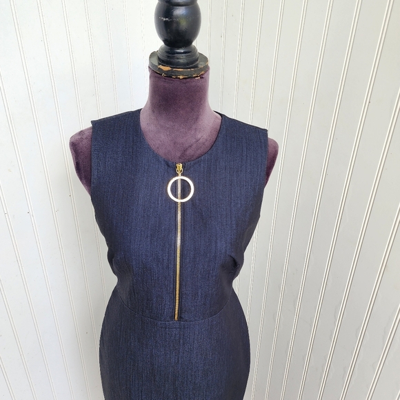 Calvin Klein Womens Blue Denim Chambray Sleeveless Sheath Midi Dress Bodycon 4 - Picture 2 of 16